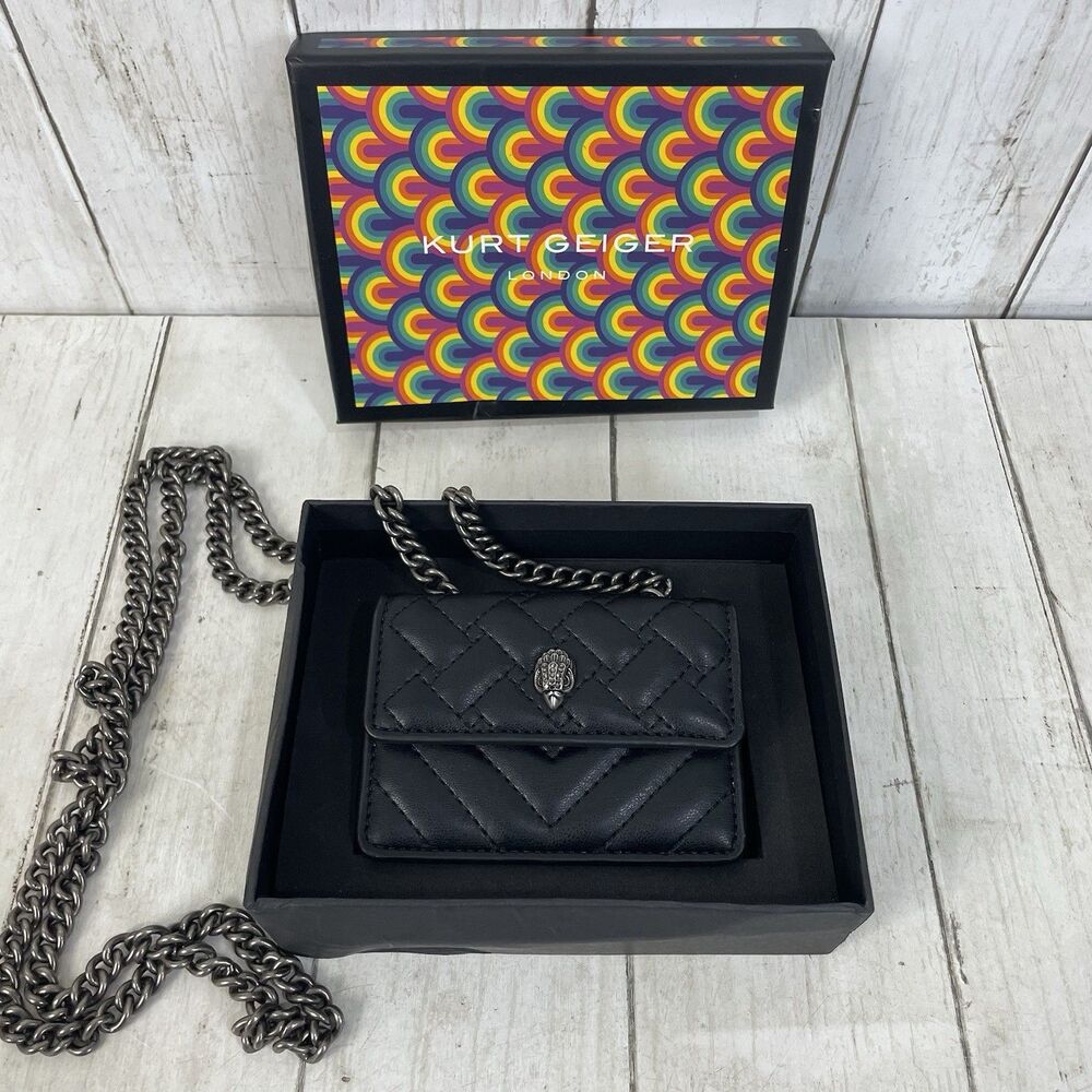 Kurt Geiger Mini Black Leather Quilted Kensington Bag Crossbody Shoulder